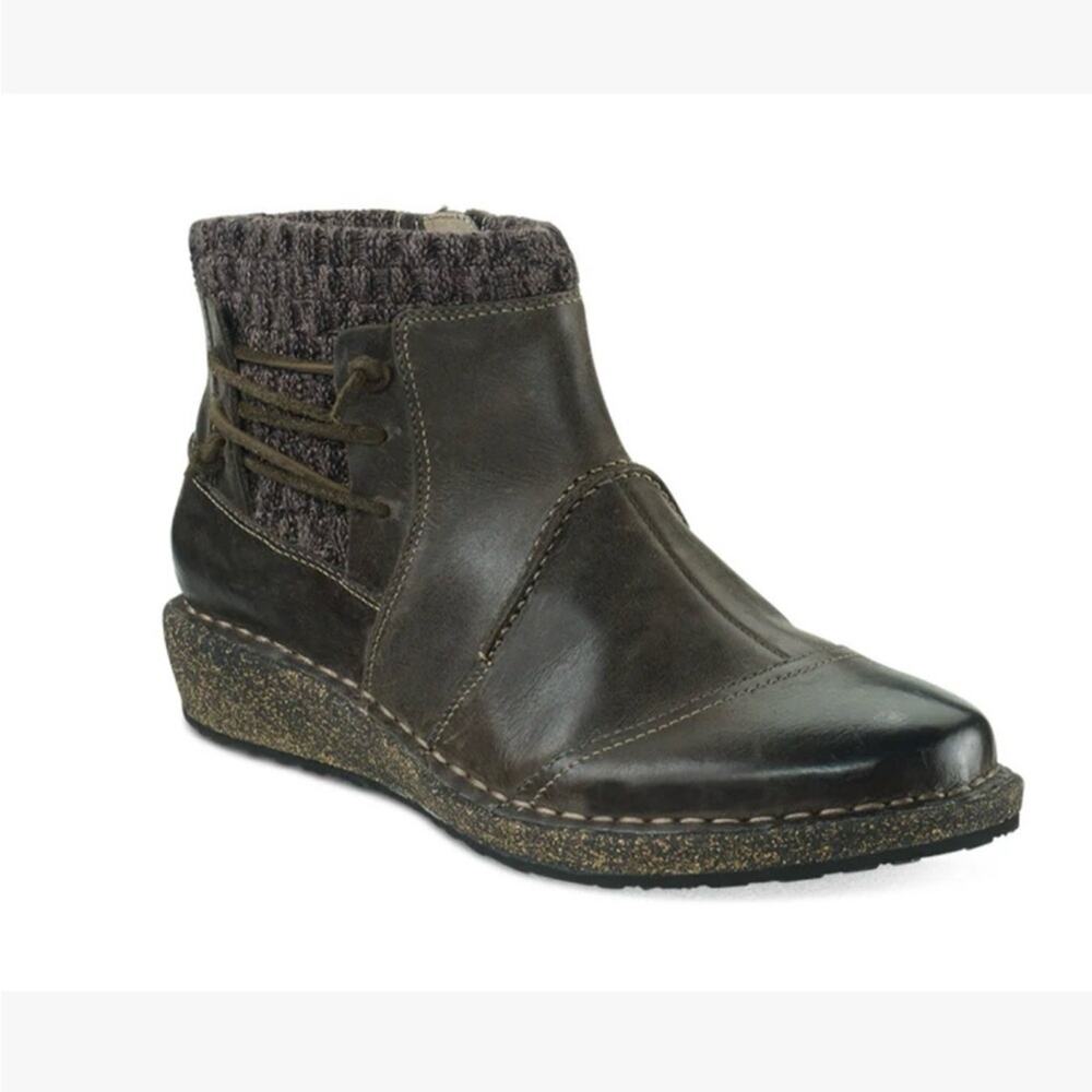 Aetrex Tessa Black Leather Knit Sweater Wedge Ankle Boots Women 10